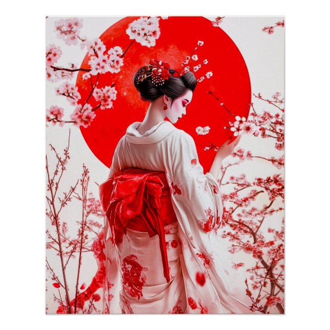 Poster Geisha, Elegant Ukiyo-e Geisha Wall Art (Devant)