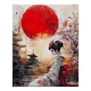Poster Geisha, Elegant Ukiyo-e Style Geisha