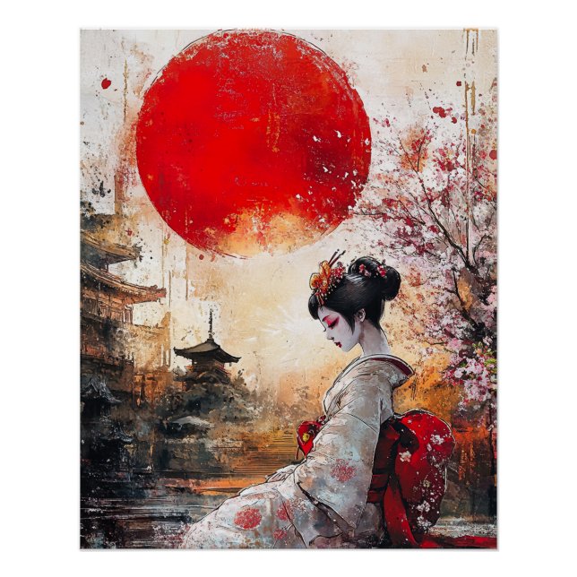 Poster Geisha, Elegant Ukiyo-e Style Geisha (Devant)