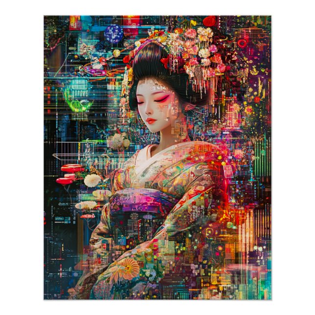 Poster Geisha, Radiant Cyberpunk Android Geisha (Devant)