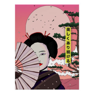Poster Geisha Soyez Belle Manga japonais style Japonais