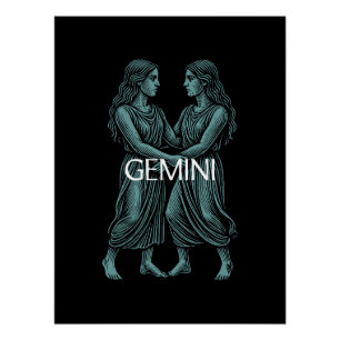 Poster Gémeaux Zodiaque – Jumeaux Vintage en Turquoise su