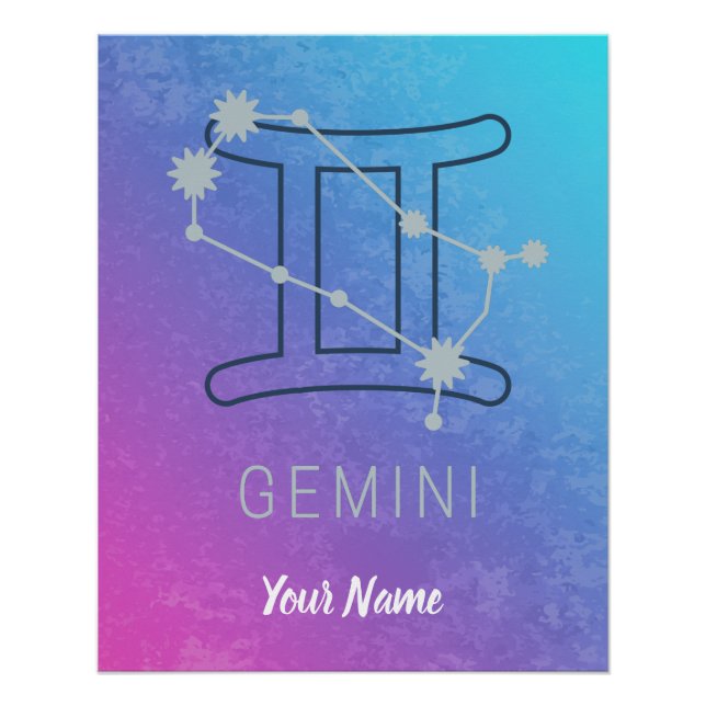 Poster Gemini Zodiac Star Sign Watercolor (Devant)