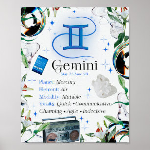 Poster Gemini Zodiac Star Sing Y2K Blanc 4:5