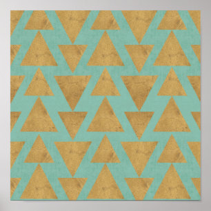 Poster Geo Step extérieur   Motif Gold et Turquoise