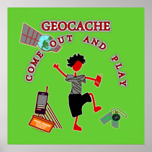 Poster Geocache sortent et jouent