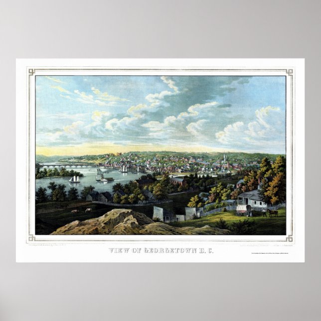 Poster Georgetown, D.C. Carte panoramique - 1855 (Devant)