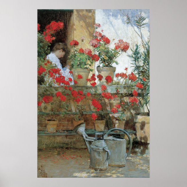Poster Géraniums par Childe Hassam, Impressionnisme Vinta (Devant)