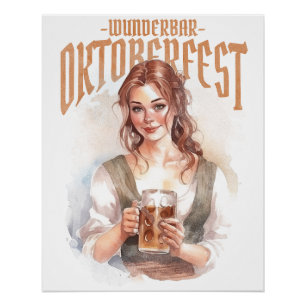 Poster german girl with a beer for oktoberfest