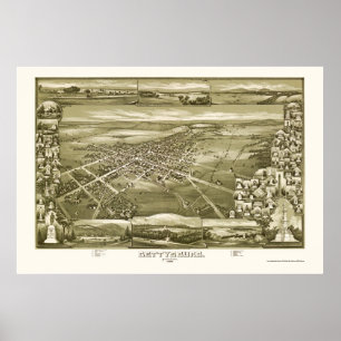Poster Gettysburg, carte panoramique de PA - 1888