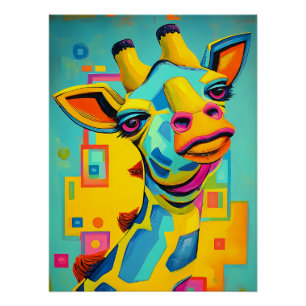 Poster Girafe fantaisie colorée - Illustration de girafe