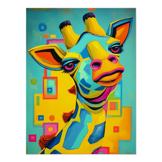 Poster Girafe fantaisie colorée - Illustration de girafe (Devant)