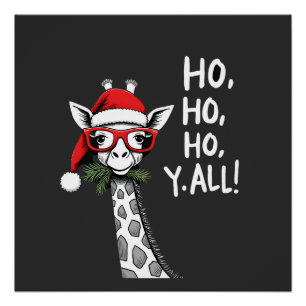 Poster Girafe Mignonne Avec Chapeau De Père Noël Joyeux N