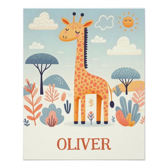 Poster Girafe Mignonne Fantaisiste dans la Savane (Devant)