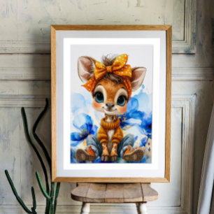 Poster Giraffe avec nœud papillon à pois et coquelicots b