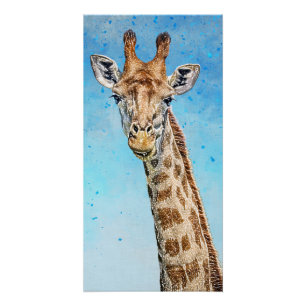 Poster Giraffe curieuse avec Ciel de Confetti Bleu