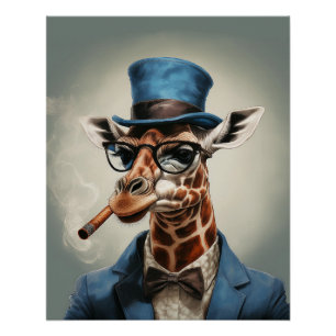 Poster Giraffe en haut du chapeau et de la veste