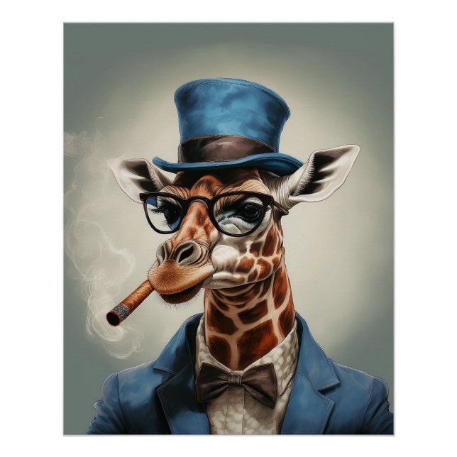 Poster Giraffe en haut du chapeau et de la veste (Devant)