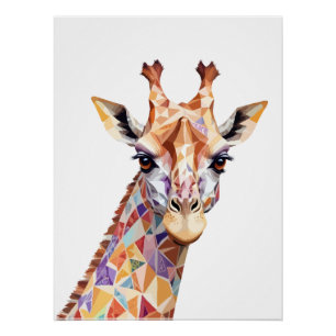 Poster Giraffe Jouer adorable Amusant animal coloré Joie