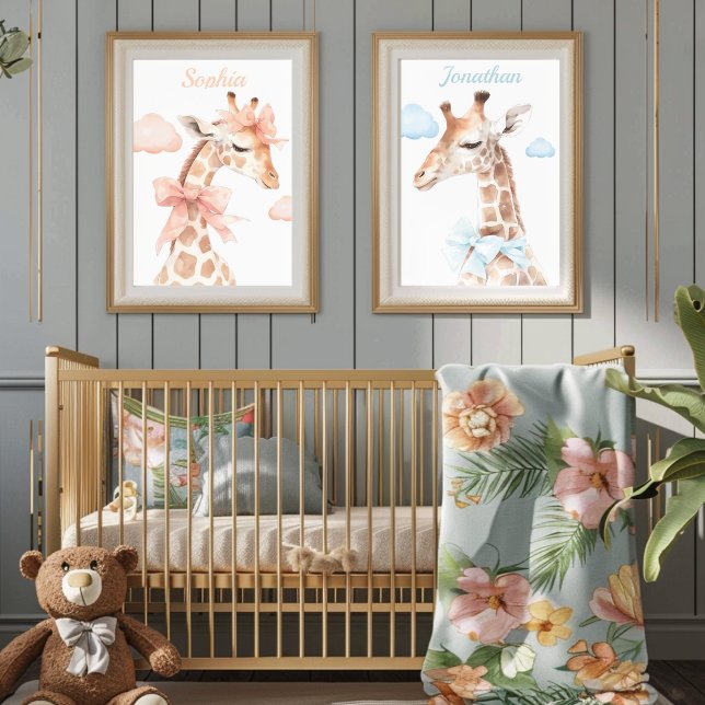 Poster Giraffe Portant Un Ruban Bleu Baby Boy Nursery (Créateur téléchargé)