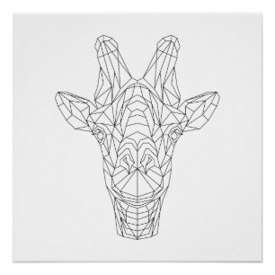 Poster Giraffe Tête Géométrique Noir & Blanc Art Moderne