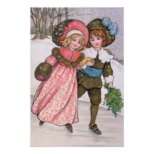 Poster Girl and boy ice skating - Florence Hardy