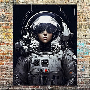 Poster Girl Astronaut - Imaginaire rétro