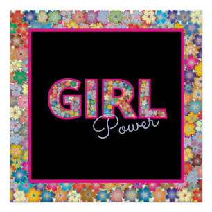 Poster Girl Power   Fille rose belles femmes Fleurs sauva