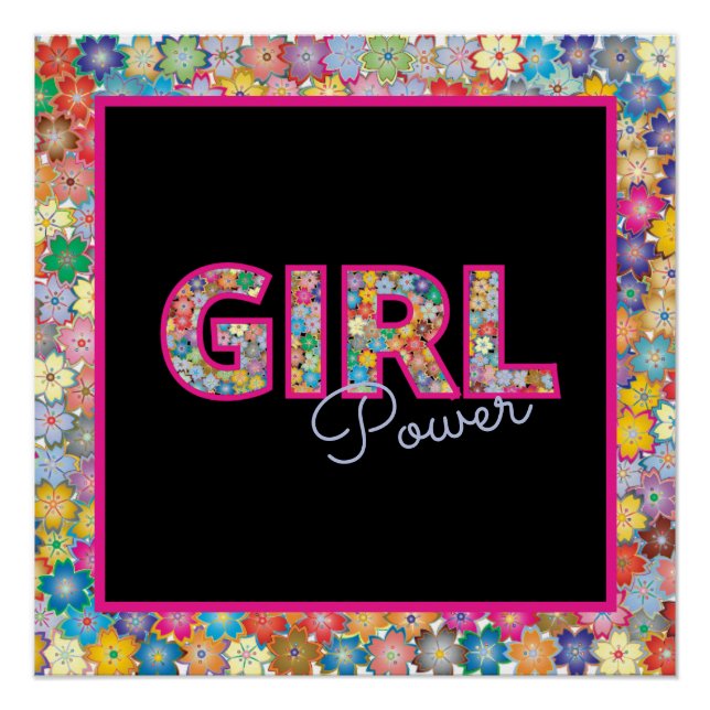 Poster Girl Power | Fille rose belles femmes Fleurs sauva (Devant)