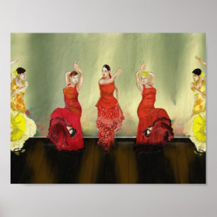 Poster Girls Dancing Flamenco on Stage Art Print