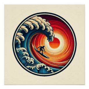 Poster glacé de la vague de coucher de soleil de S