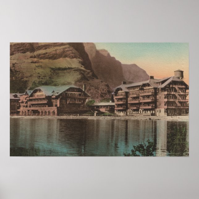 Poster Glacier, MT - Vue de l'hôtel Many Glacier (Devant)