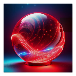Poster Globe Rouge Réfléchissant Transparent Avec Étoiles