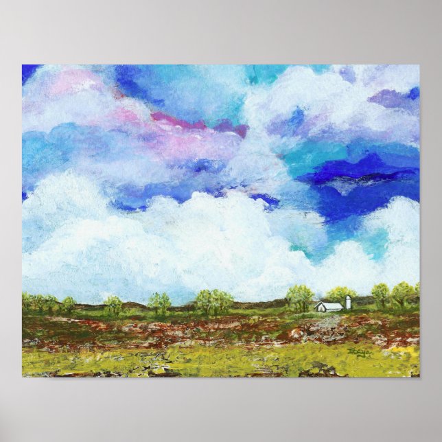 Poster Glorious Abstract Landscape Art Farm Barn House (Devant)