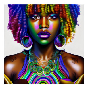 Poster Glory Queen Rainbow Cute Cheveux Black Melanin Afr