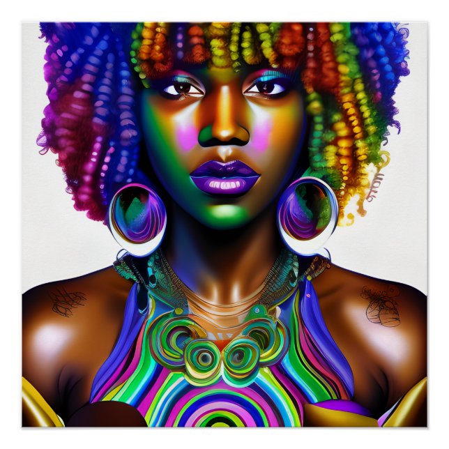 Poster Glory Queen Rainbow Cute Cheveux Black Melanin Afr (Devant)