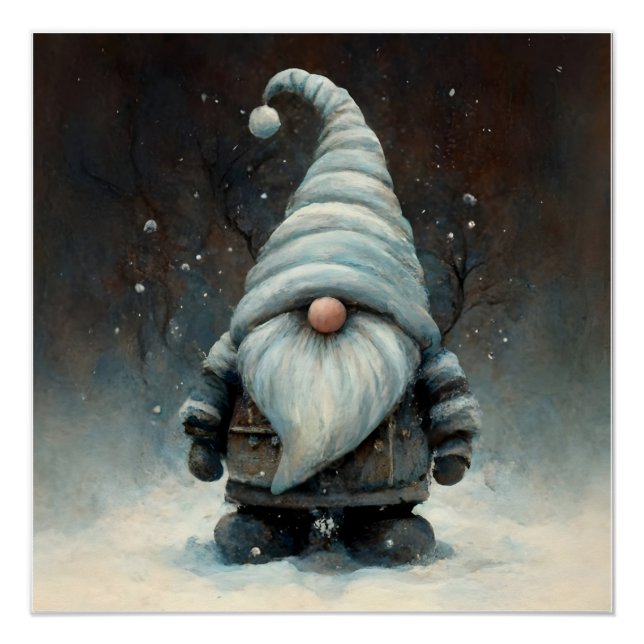 Poster Gnome d'hiver dans une forêt de neige (Devant)