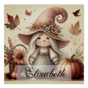 Poster Gnomes d'automne vintages avec feuilles d'automne