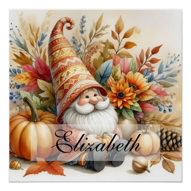 Poster Gnomes d'automne vintages avec feuilles d'automne (Devant)