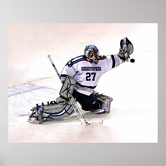 Poster Goalkeeper De Hockey Sur Glace Avec Votre Nom Dess (Devant)