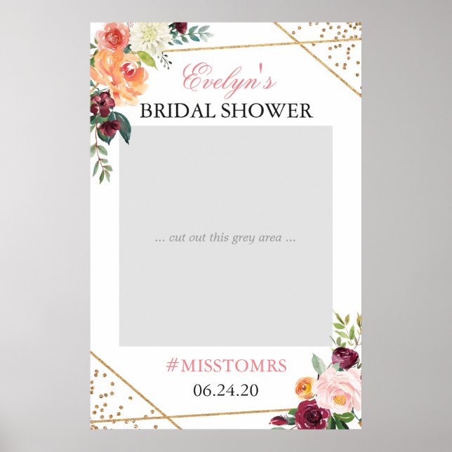Poster Gold Blush Pink Floral Bridal Shower Photo Prop (Devant)