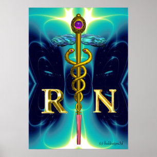 Poster GOLD CADUCEUS SYMBOLE INFIRMIÈRE ENREGISTRÉ Turquo