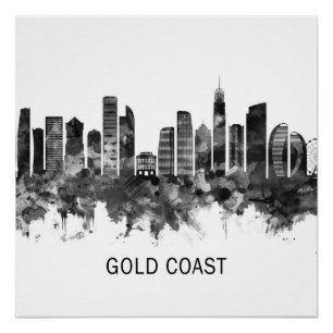 Poster Gold Coast Australia Skyline BW