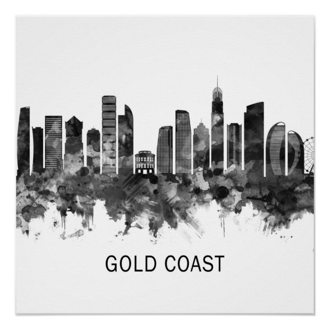 Poster Gold Coast Australia Skyline BW (Devant)