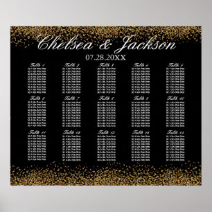Poster Gold Confetti et Black - 15 Seating Chart