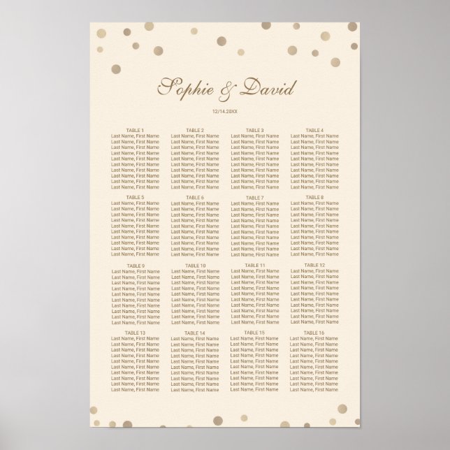 Poster Gold Confetti Love Champagne Mariage (Devant)