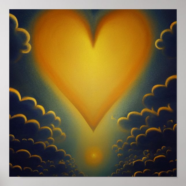 Poster Gold Heart and Clouds (Devant)