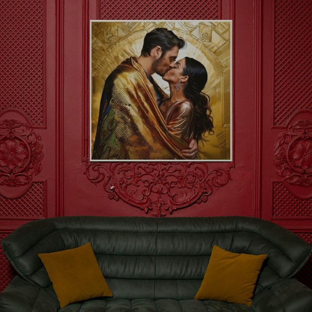 Poster Gold Kiss Romantique Couple ❤️ Design Vintage (Créateur téléchargé)