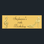 Poster Gold Music Note and Stiletto 70th Birthday<br><div class="desc">Womens' and girls' personalized, elegant custom 70th birthday party celebration party banner. Beautiful gold and black girls' and woman's seventieth / seventy years old / 70 year old birthday party banners with a glamorous printed image rhinestones / diamonds glitter, sequins, jewels sparkle high heel stiletto shoe, and glittery musical note...</div>