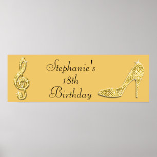 Poster Gold Music Note et Stiletto 18e anniversaire